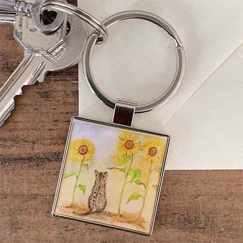 Key ring - cat and sunflowers