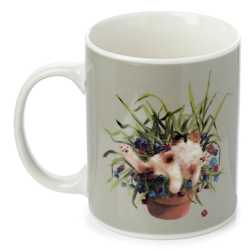 Kim Haskins plant pot cat mug - green