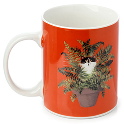 Kim Haskins plant pot cat mug - red